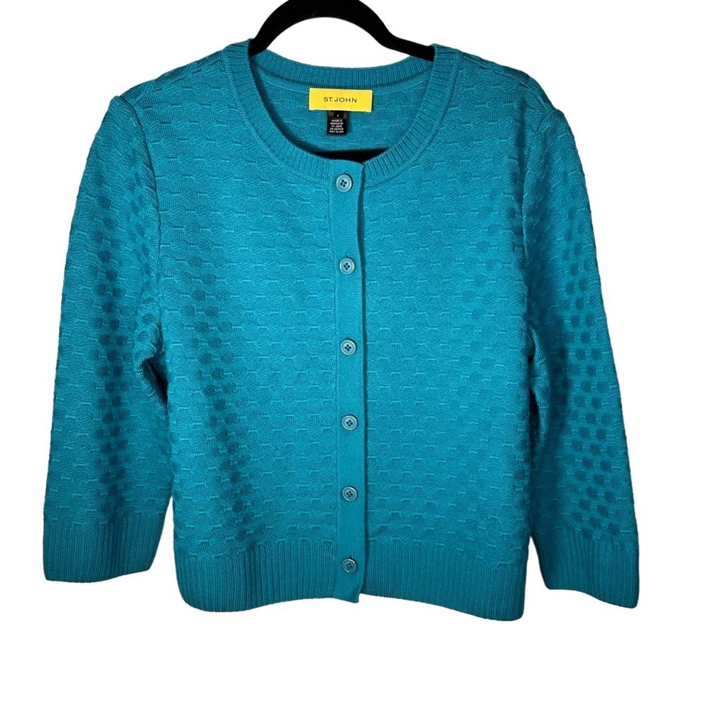 St. John Teal Button-Up Cardigan